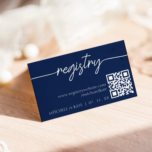 Hochzeitregister QR Code Navy Blue & White Begleitkarte