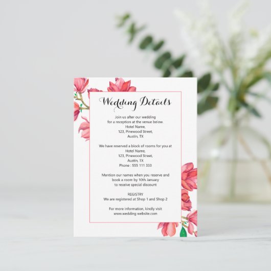 Hochzeitrosa Weißes Wasser Magnolia Begleitkarte (Stehend Vorderseite)