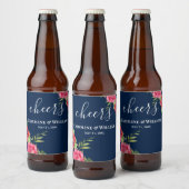 Hochzeitrot und rosa Blume Dunkelblau Bierflaschenetikett (Flaschen)