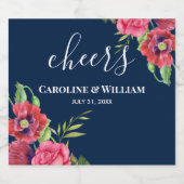 Hochzeitrot und rosa Blume Dunkelblau Bierflaschenetikett (Einzelnes Label)