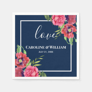 Hochzeitrot und rosa Blume Dunkelblau Serviette