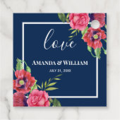 Hochzeitrote und rosa Blume Dunkle Marine Geschenkanhänger (Rückseite)