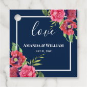 Hochzeitrote und rosa Blume Dunkle Marine Geschenkanhänger (Vorderseite)