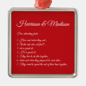 Hochzeitroter Couple Fun Fakten Benutzerdefinierte Ornament Aus Metall (Vorne)