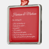 Hochzeitroter Couple Fun Fakten Benutzerdefinierte Ornament Aus Metall (Links)