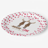 Hochzeitrotes Herz Niedliche Elche Whimsical Custo Pappteller (Schrägansicht)