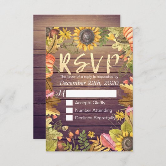 HochzeitRSVP Antwort Autumn Maple Leaf Pumpkins Wo (Vorne/Hinten)