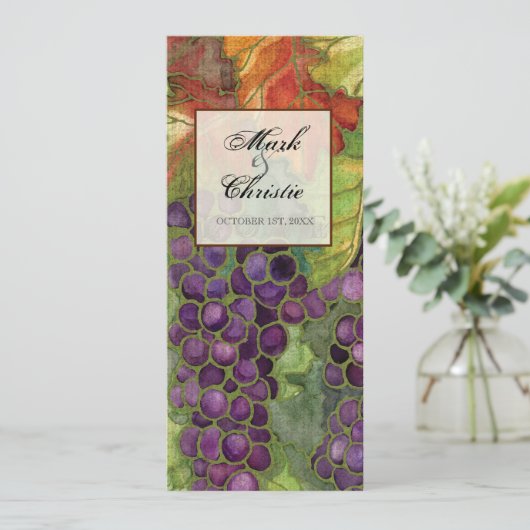 Hochzeits-Abendessen-Menü, Herbst-Trauben-Blatt Menükarte (Stehend Vorderseite)