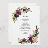 Hochzeits-Abendessen-Menü-Karte Blumenburgunder Menükarte (Vorne/Hinten)