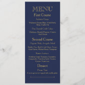 Hochzeits-Abendessen-Menü-Karte mit dunkelblauem Menükarte (Vorderseite)
