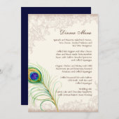 Hochzeits-Abendessen-Menü-Vintage Pfau-Feder Menükarte (Vorne/Hinten)