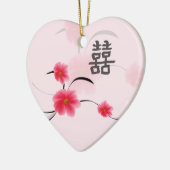 Hochzeits-Andenken-Rosa-Blüten-Doppelt-Glück Keramik Ornament (Links)
