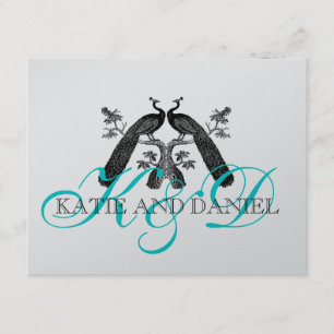 Hochzeits-Antwort-Karten-Pfau-Monogramm-Silber RSVP Karte