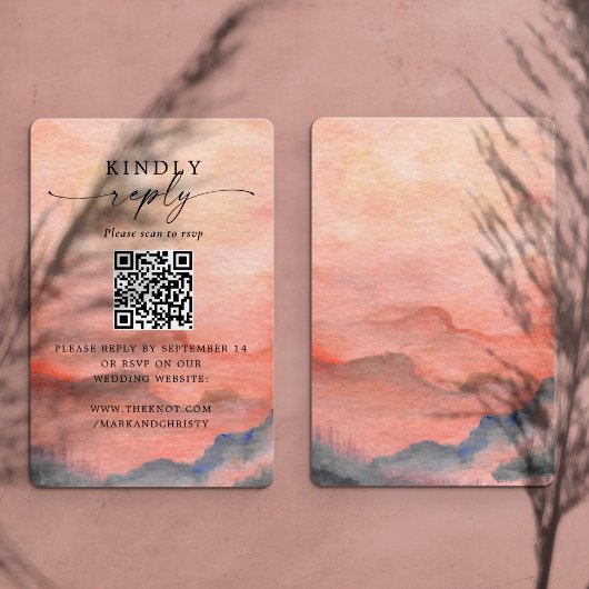 Hochzeits-Antwort-QR-Code Sunset Mountain Begleitkarte