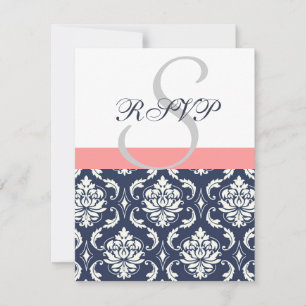 Hochzeits-Antwortkarten aus navyblauem Damast mit RSVP Karte