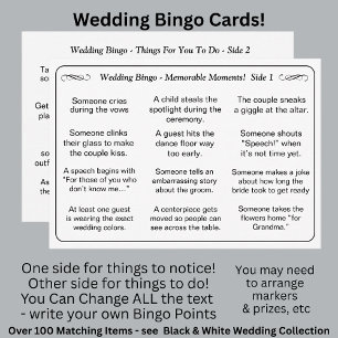 Hochzeits-BINGO! Spiel für Gäste Schwarz Weiß Karte