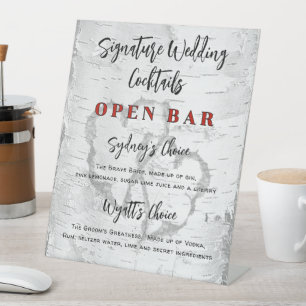 Hochzeits-Birke-Open-Bar-Empfangsschild Sockelschild