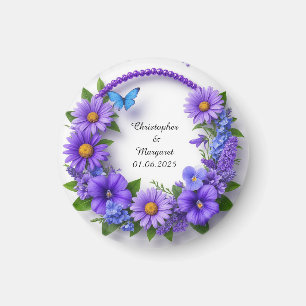 Hochzeits-Blumenrahmen mit farbenfrohen Blumen Magnet