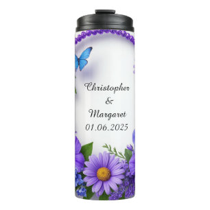 Hochzeits-Blumenrahmen mit farbenfrohen Blumen Thermosbecher
