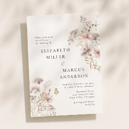 Hochzeits-Blush-Wildblumen-Boho-Garten-Blumen Einladung