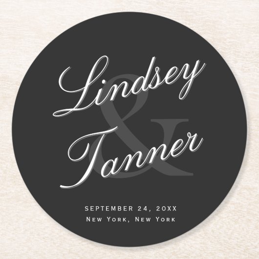 Hochzeits-Braut u. Bräutigam im eleganten Runder Pappuntersetzer (Vorderseite)