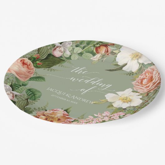 Hochzeits-Brautparty-Salbei erröten Pappteller (Schrägansicht)