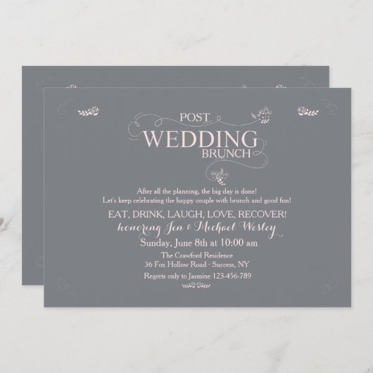 Hochzeits-Brunch in der grauen Einladung (Vorne/Hinten)