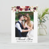 Hochzeits-BurgunderblumenFoto Dankeskarte (Stehend Vorderseite)