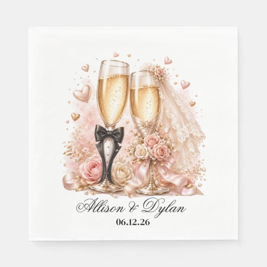 Hochzeits-Champagner-Papier Servietten (Vorderseite)