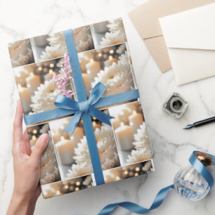 Hochzeits-Chrysantheme-Blume und Kerzen Geschenkpapier