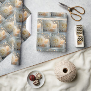 Hochzeits-Chrysantheme-Blume und Kerzen Geschenkpapier