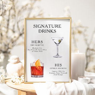 Hochzeits-Cocktail-Menü-Poster mit Signatur-Drinks Poster
