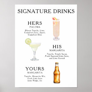 Hochzeits-Cocktail-Plakat mit Signatur-Drinks Poster