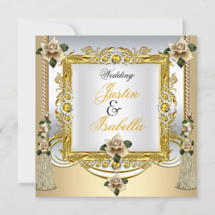 Hochzeits-Cream-Rosen-Quasten Gold-Blumen Einladung