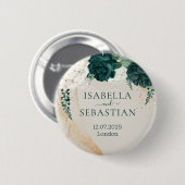 Hochzeits-Cream-Sage-Smaragdgrüne-Rosen-Blumen Button (Vorne & Hinten)