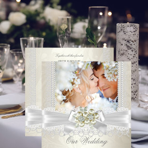 Hochzeits-Cream-White-Pearl-Lace-Damask-Diamant-Bi Einladung