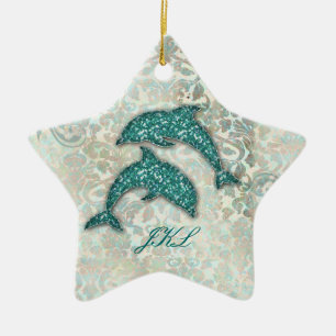 Hochzeits-Delfin-Ornament Strand Vintage Damast Keramik Ornament