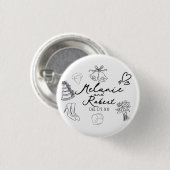 Hochzeits-Doodle Save the Dates Hochzeitsjubiläum Button (Vorne & Hinten)