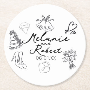 Hochzeits-Doodle Save the Dates Hochzeitstag  Runder Pappuntersetzer