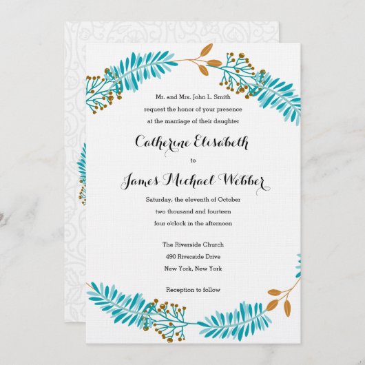 Hochzeits-Einladung bewirtet von den Eltern der Einladung (Vorne/Hinten)