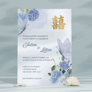 Hochzeits-Einladung Blaue Schmetterling Gold Einladung