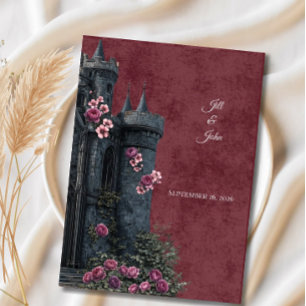 Hochzeits-Einladung Dark Academia Schloss Florals Einladung
