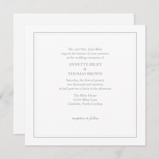 Hochzeits-Einladung | einfach |wgry Einladung (Vorne/Hinten)