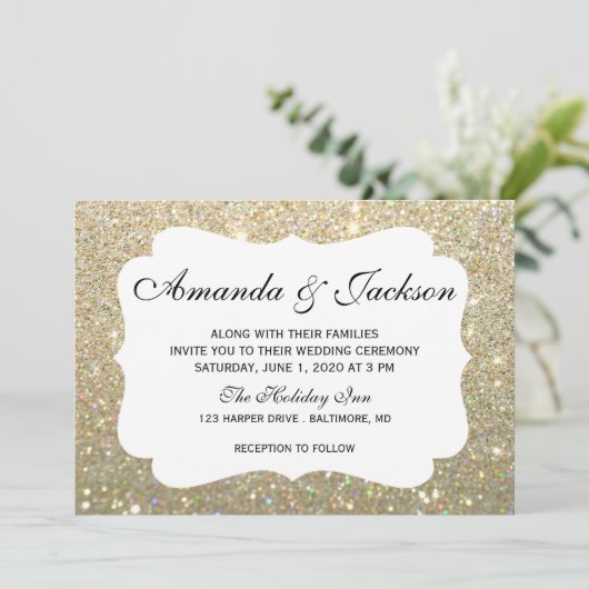 Hochzeits-Einladung - Glit tolle zwei - Gold Einladung (Stehend Vorderseite)
