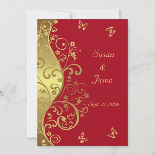 Hochzeits-Einladung--GoldWirbel u. rotes 12x18 Einladung (Vorderseite)