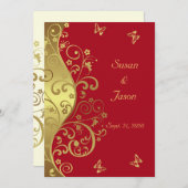 Hochzeits-Einladung--GoldWirbel u. rotes 12x18 Einladung (Vorne/Hinten)