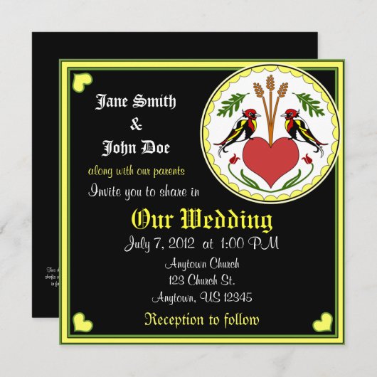 Hochzeits-Einladung - lang, glückliche Einladung (Vorne/Hinten)