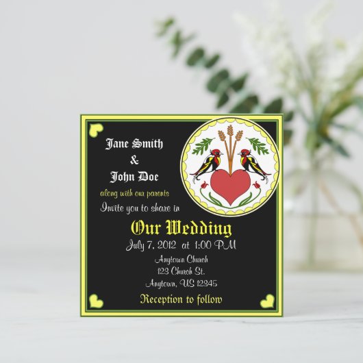 Hochzeits-Einladung - lang, glückliche Einladung (Stehend Vorderseite)