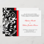 Hochzeits-Einladung - mit Blumen - Schwarzes/Rot Einladung (Vorne/Hinten)