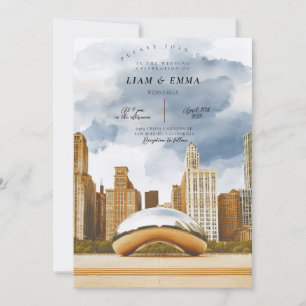 Hochzeits-Einladung mit Chicago Illinois-Skyline Einladung